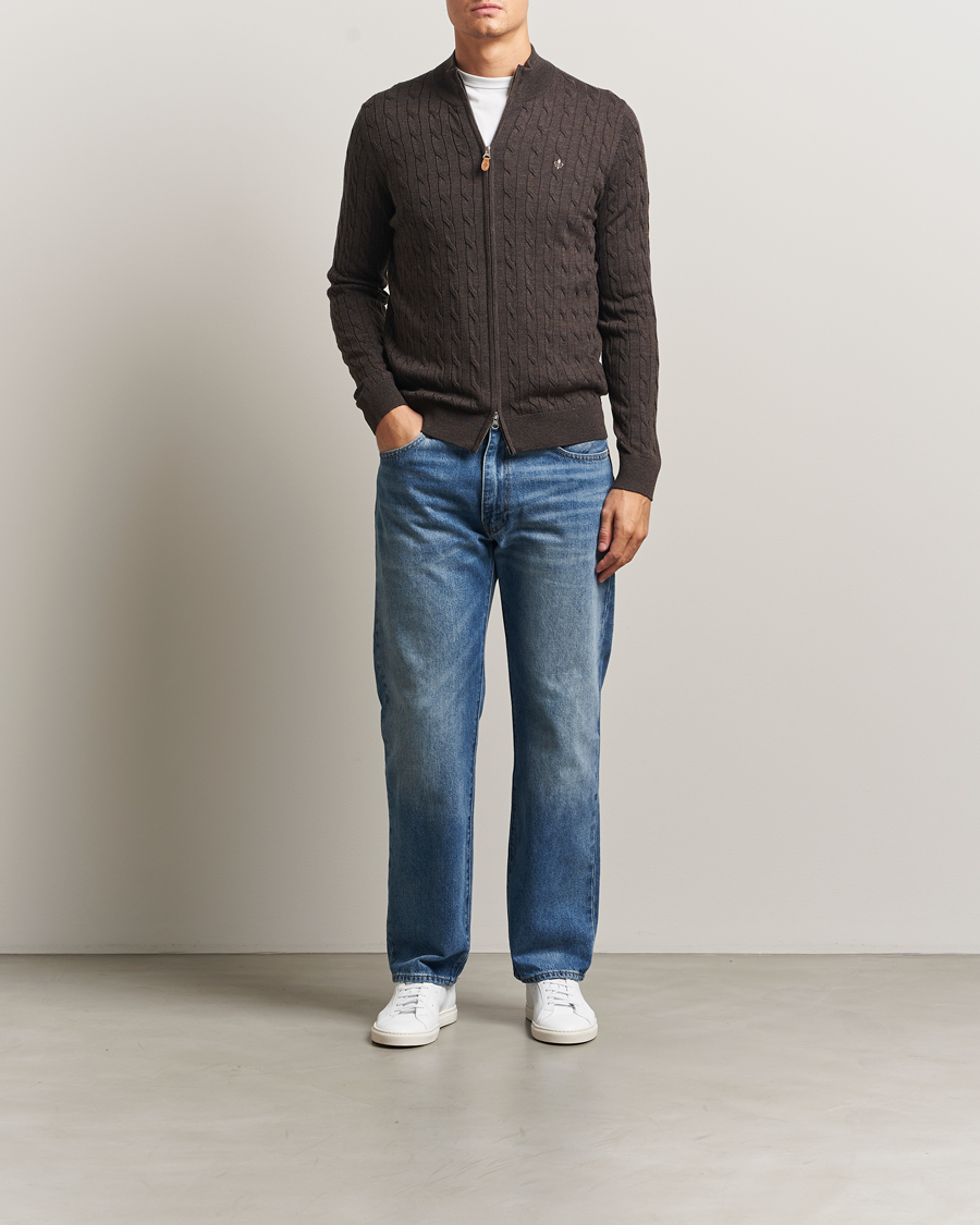 Herre | Trøjer | Morris | Merino Cable Zip Cardigan Brown