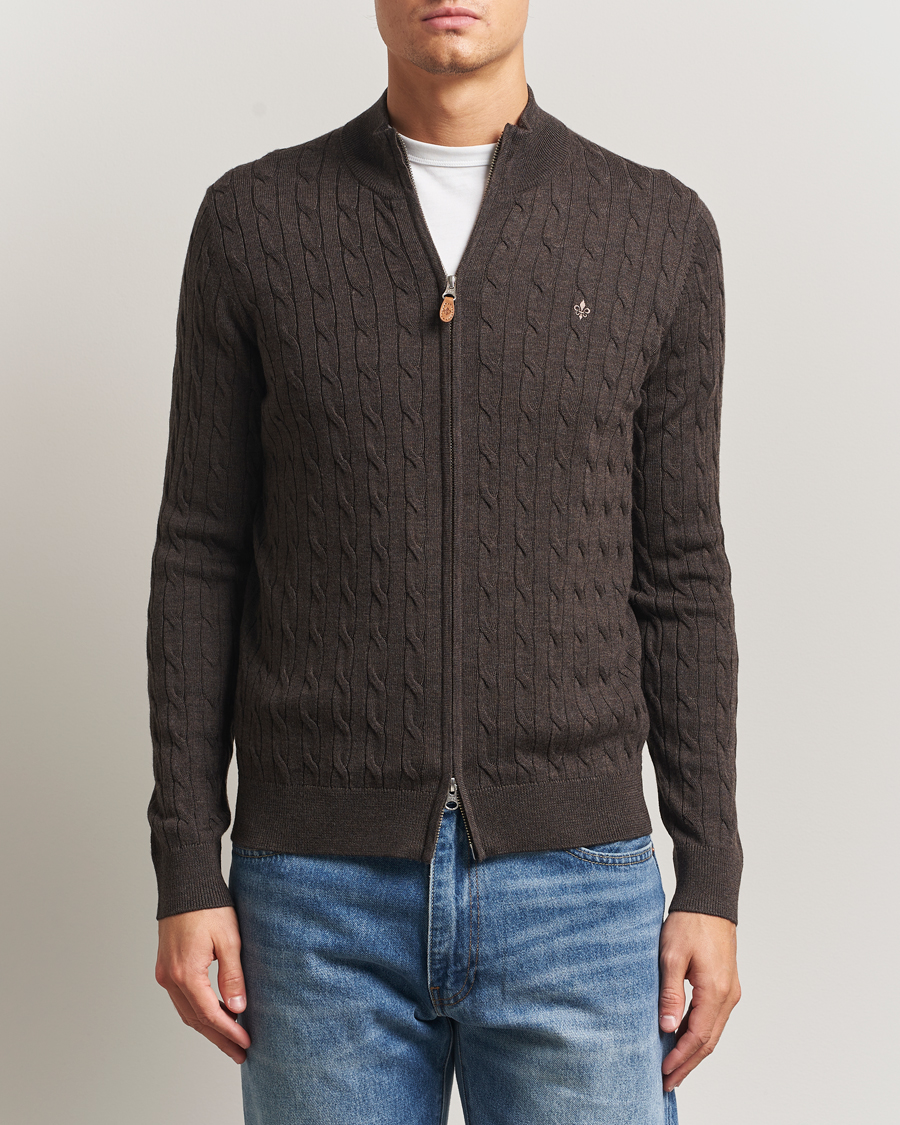 Herre | Trøjer | Morris | Merino Cable Zip Cardigan Brown