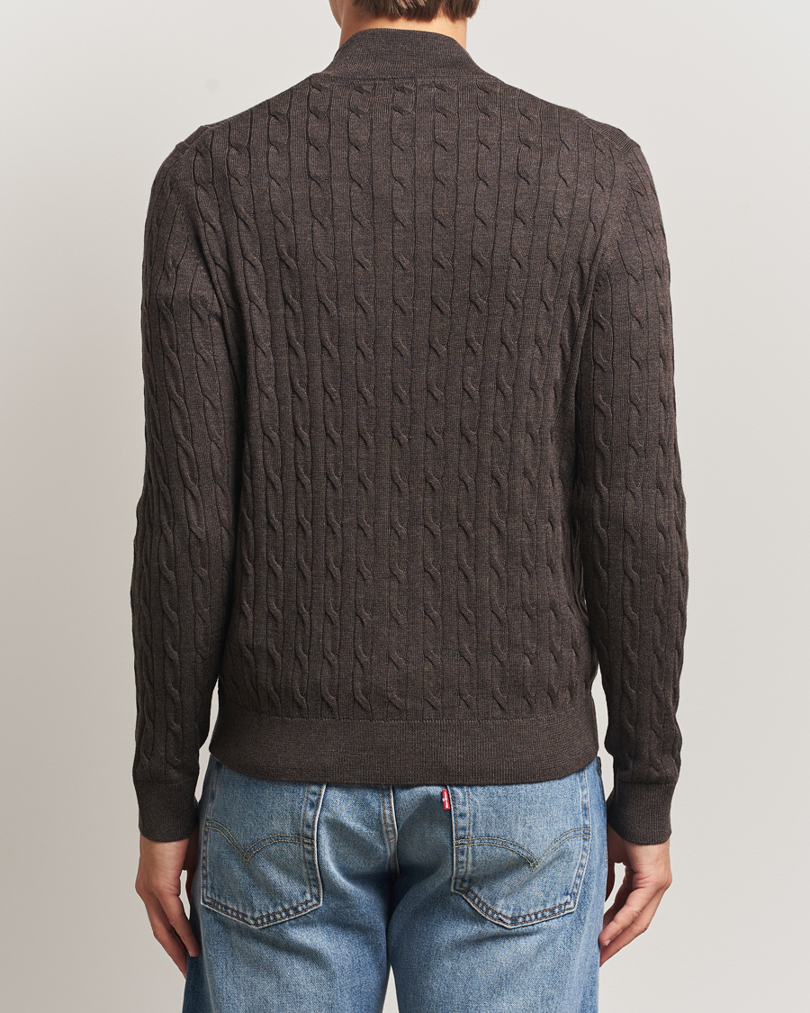 Herre | Trøjer | Morris | Merino Cable Zip Cardigan Brown