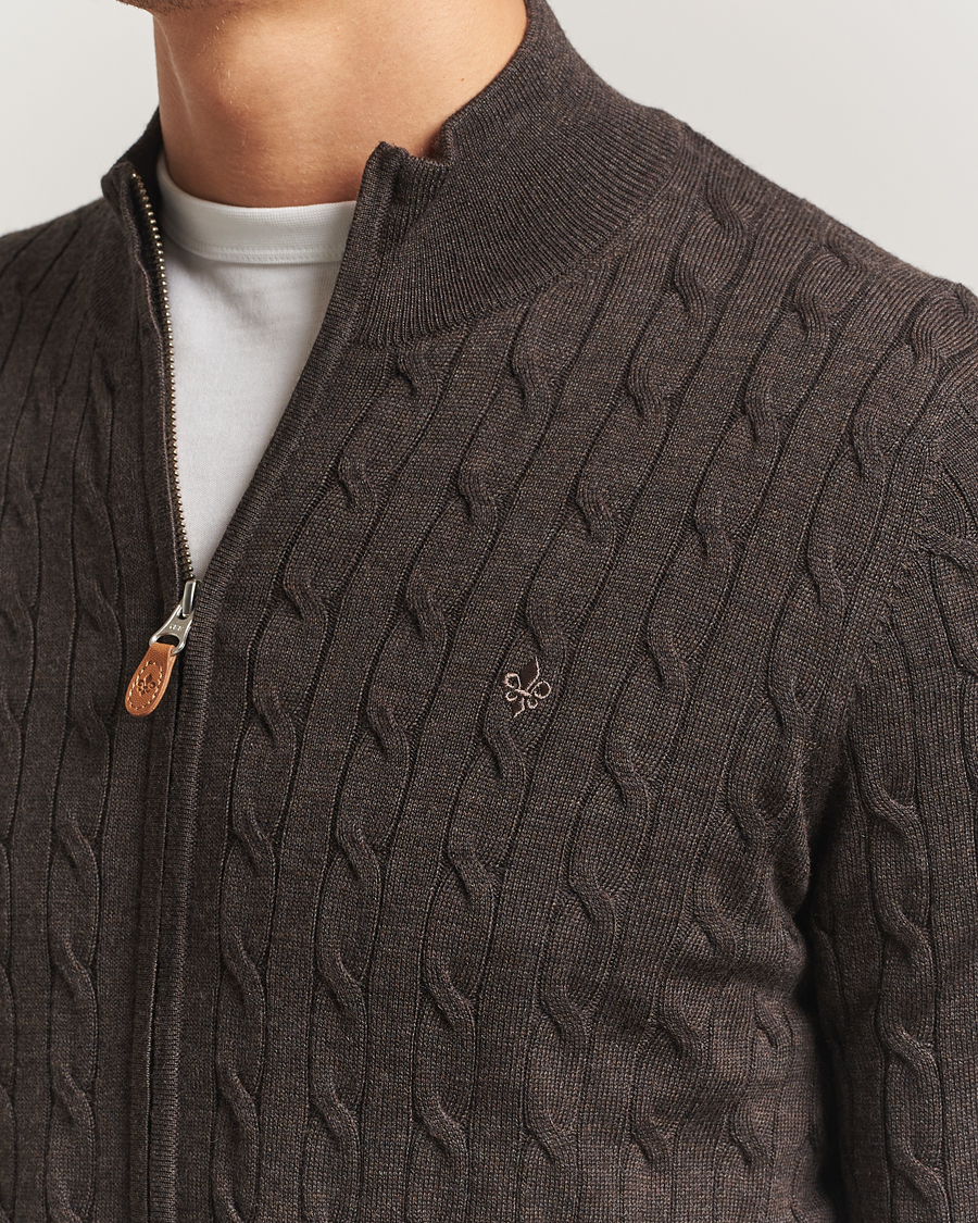 Herre | Trøjer | Morris | Merino Cable Zip Cardigan Brown