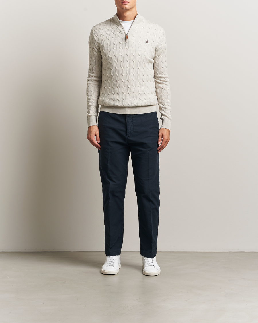 Herre | Trøjer | Morris | Merino Cable Half Zip Off White