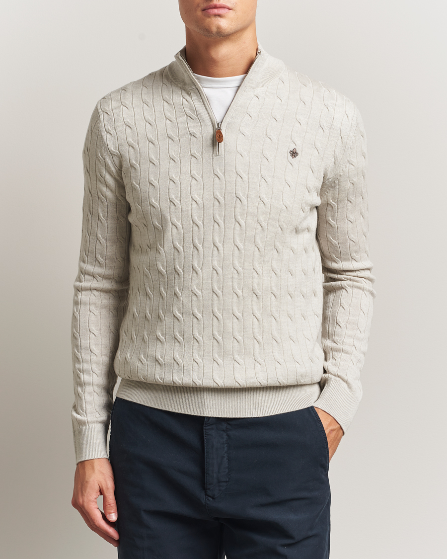 Herre | Trøjer | Morris | Merino Cable Half Zip Off White