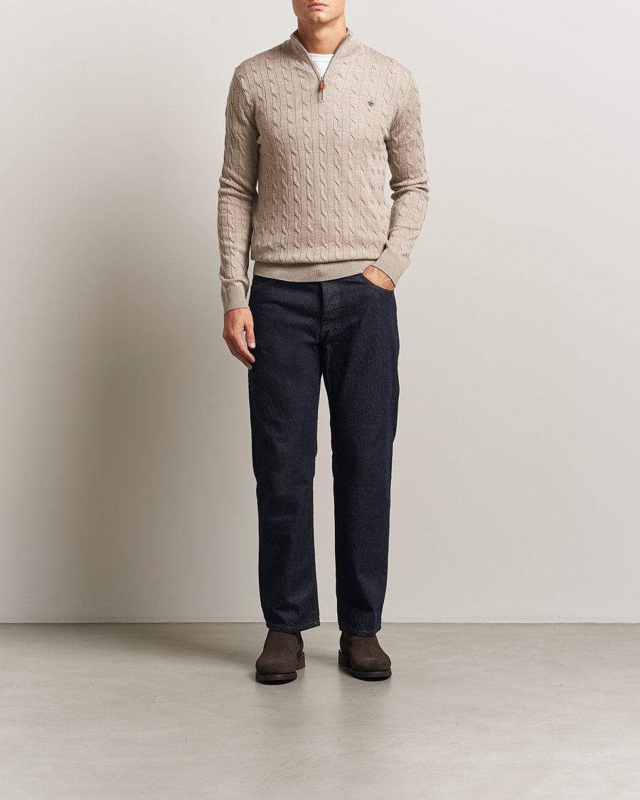 Herre | Trøjer | Morris | Merino Cable Half Zip Khaki