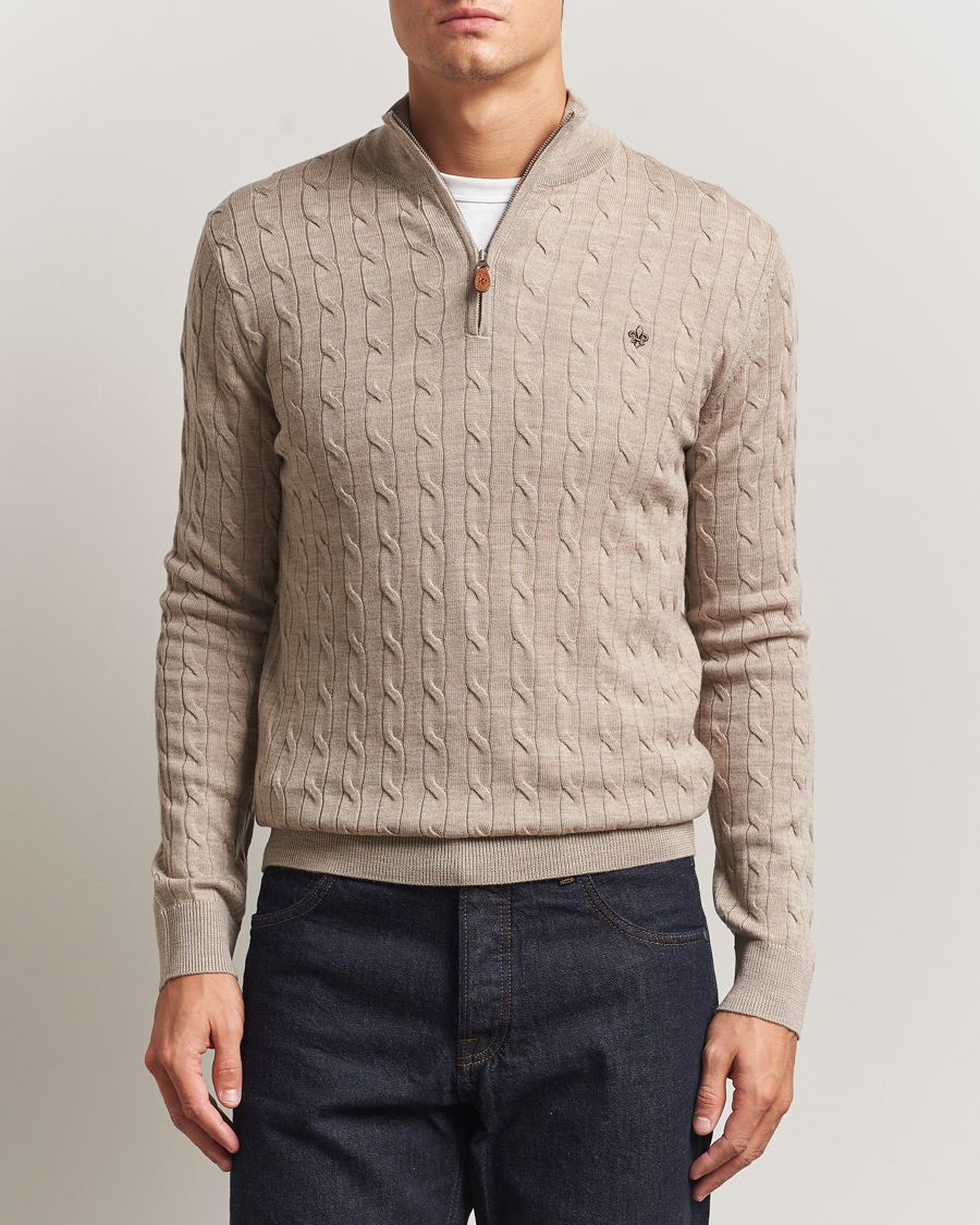 Herre | Trøjer | Morris | Merino Cable Half Zip Khaki