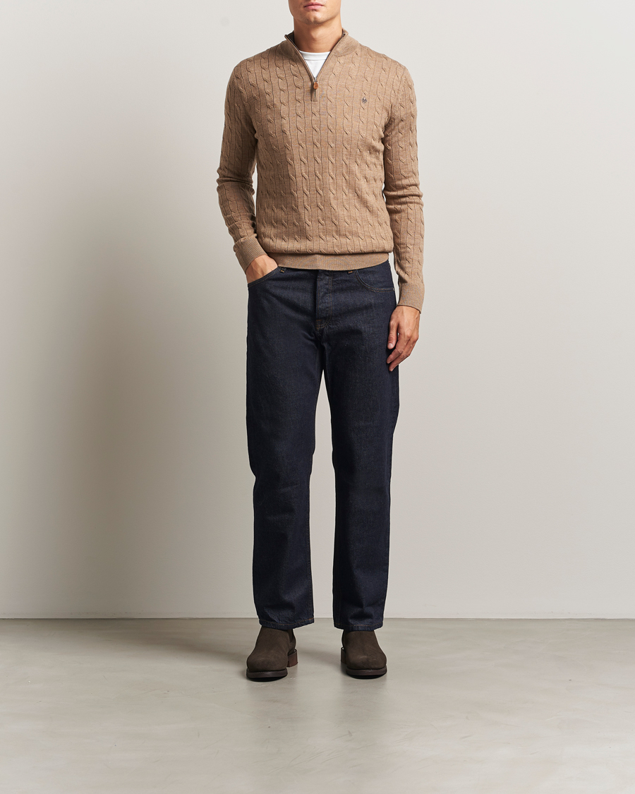 Herre | Trøjer | Morris | Merino Cable Half Zip Camel