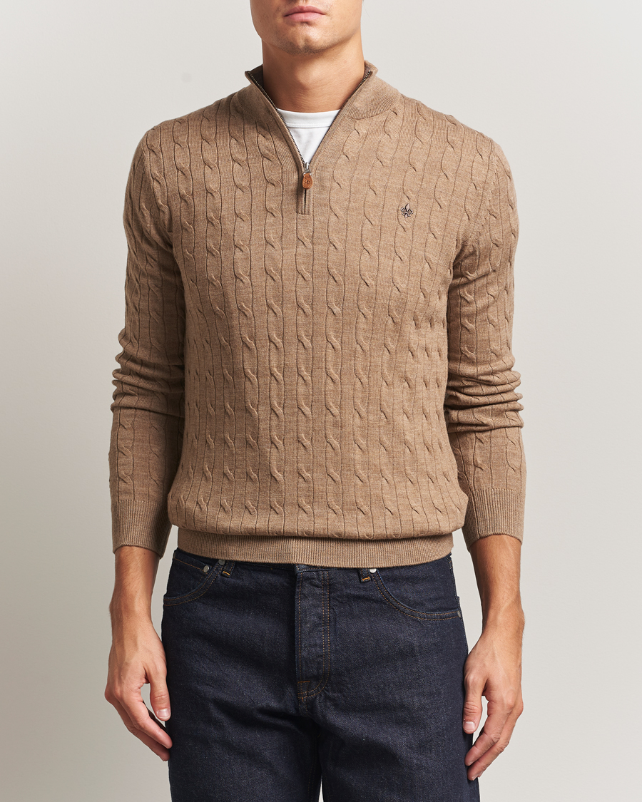 Herre | Trøjer | Morris | Merino Cable Half Zip Camel