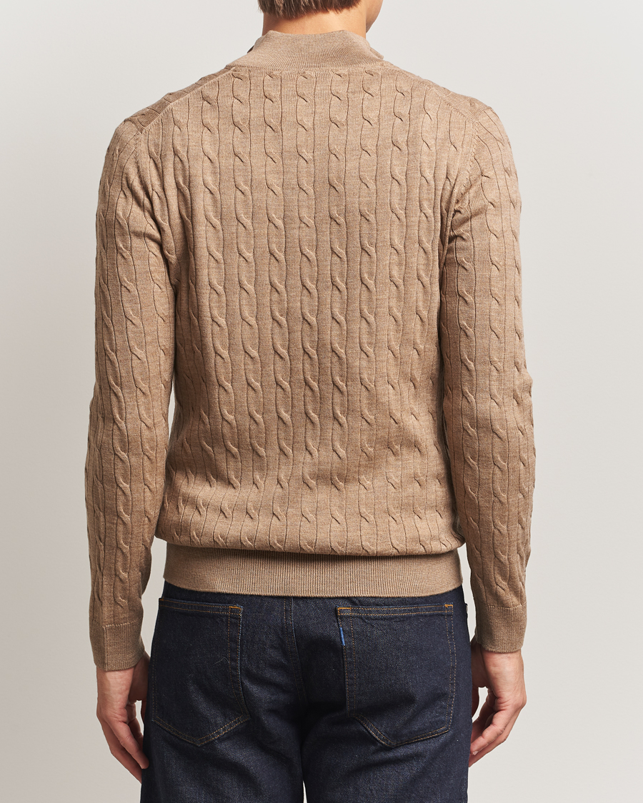 Herre | Trøjer | Morris | Merino Cable Half Zip Camel