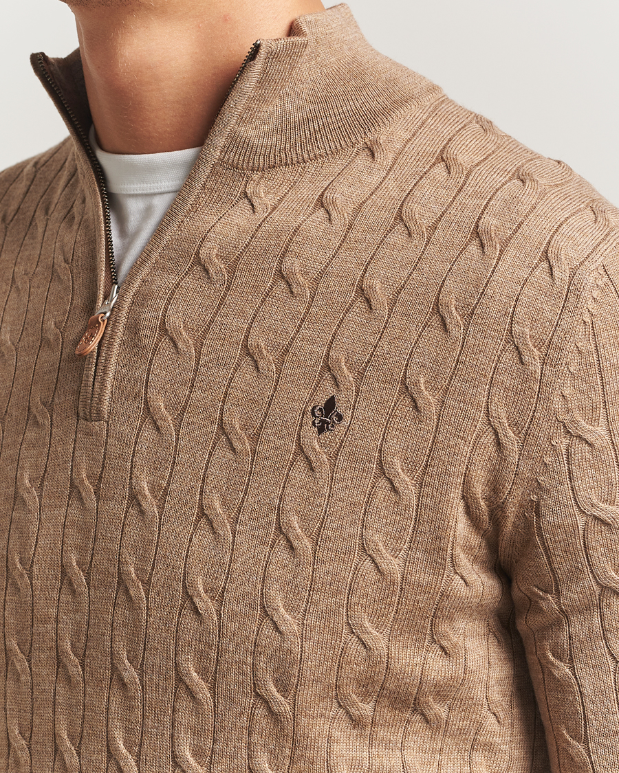 Herre | Trøjer | Morris | Merino Cable Half Zip Camel