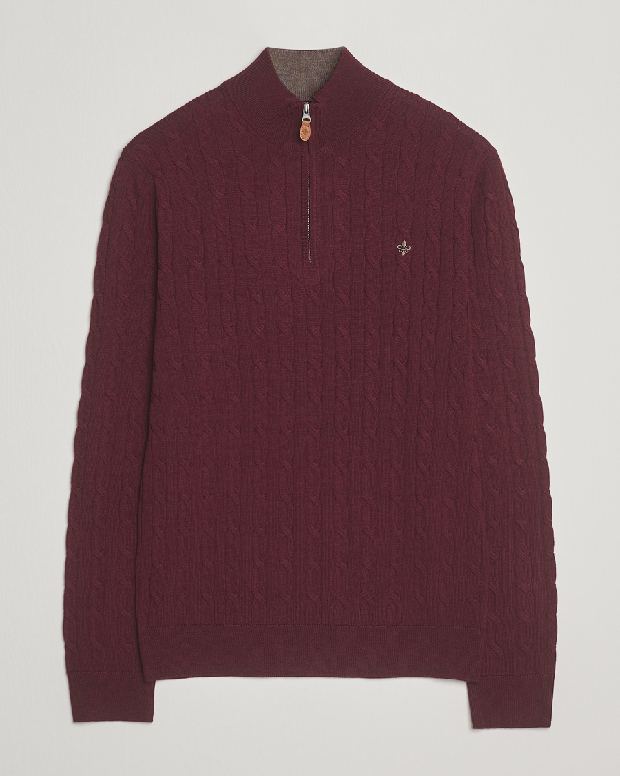 Herre | Trøjer | Morris | Merino Cable Half Zip Wine Red