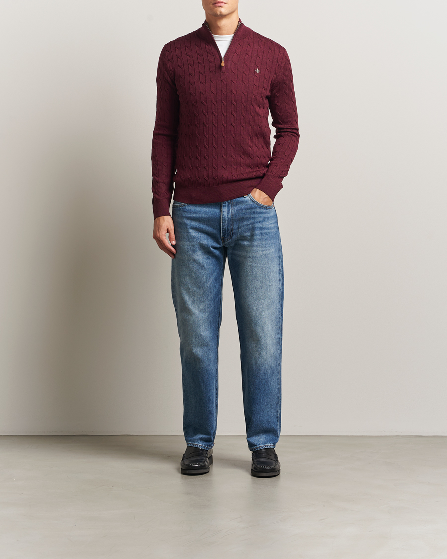 Herre | Trøjer | Morris | Merino Cable Half Zip Wine Red