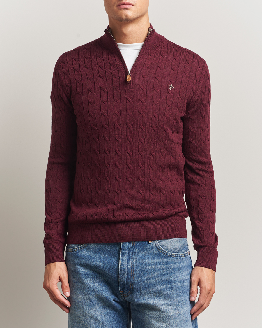 Herre | Trøjer | Morris | Merino Cable Half Zip Wine Red
