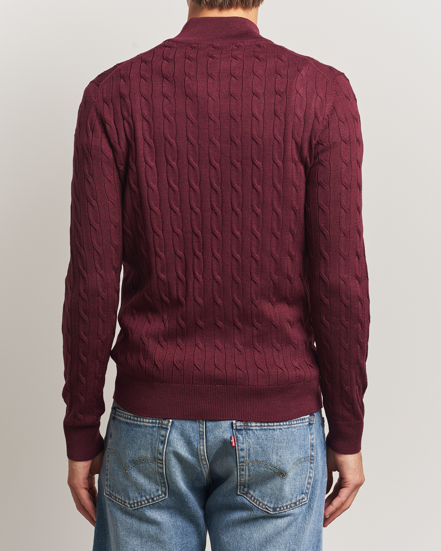 Herre | Trøjer | Morris | Merino Cable Half Zip Wine Red