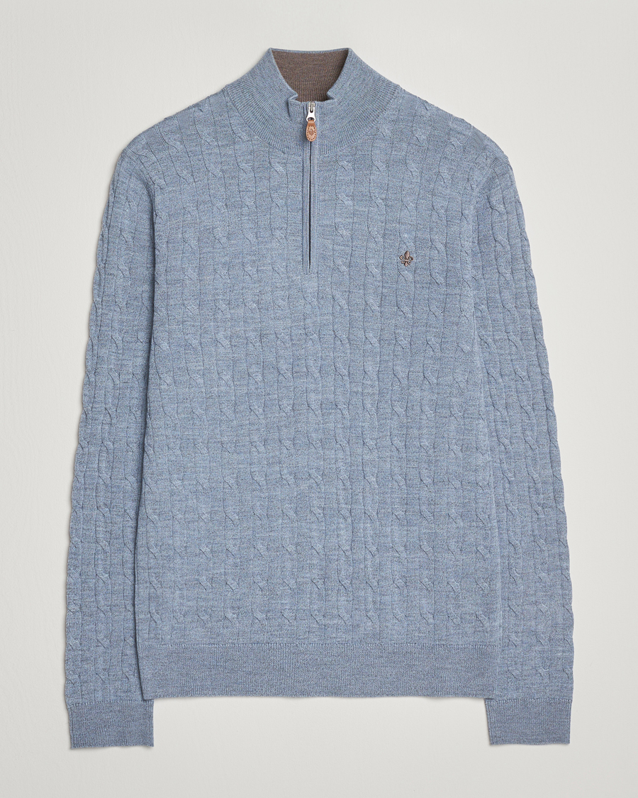 Herre | Trøjer | Morris | Merino Cable Half Zip Blue