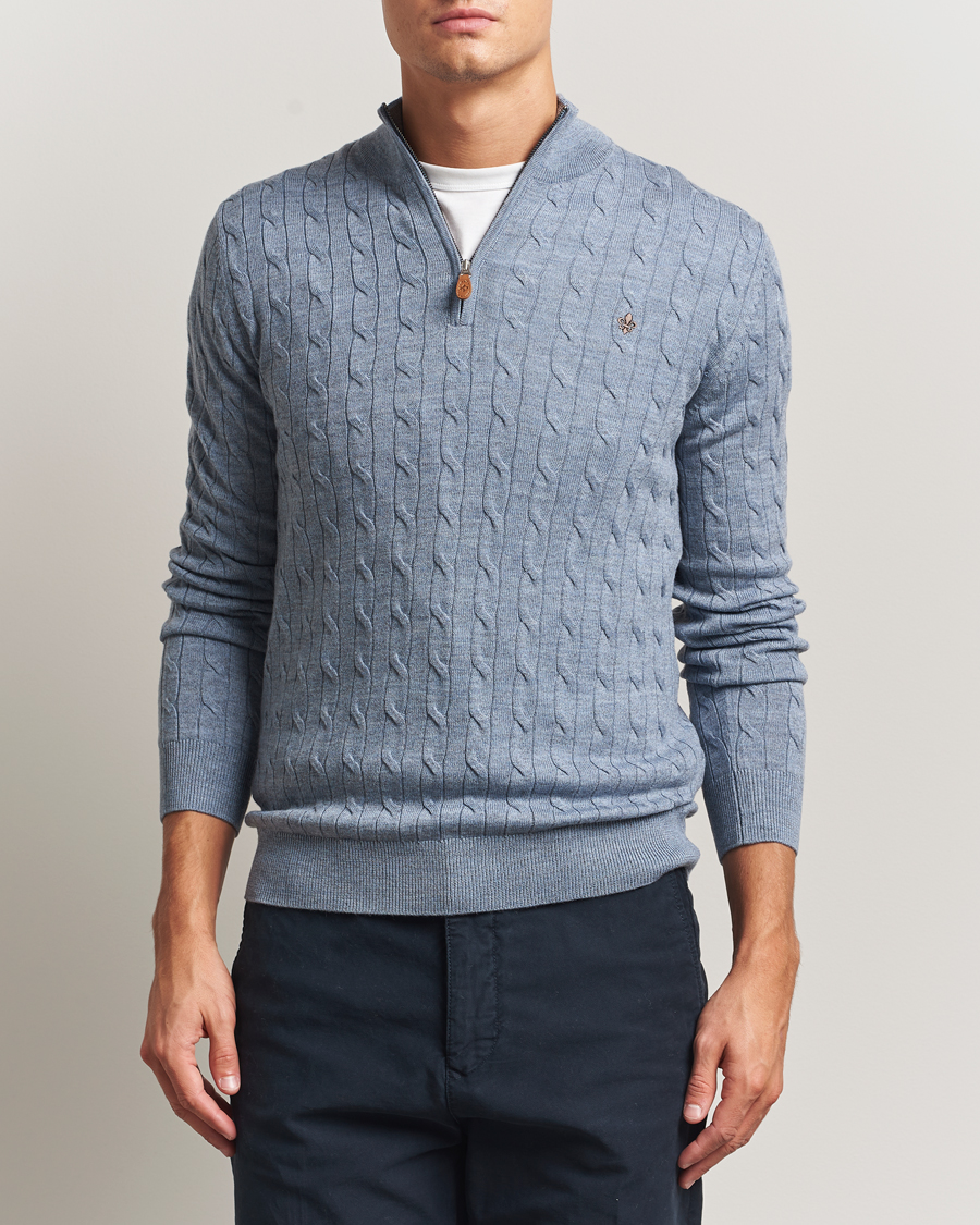 Herre | Trøjer | Morris | Merino Cable Half Zip Blue