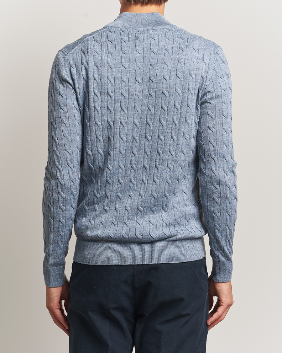 Herre | Trøjer | Morris | Merino Cable Half Zip Blue