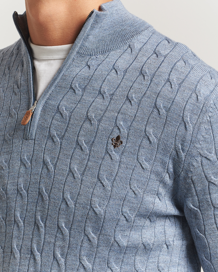 Herre | Trøjer | Morris | Merino Cable Half Zip Blue