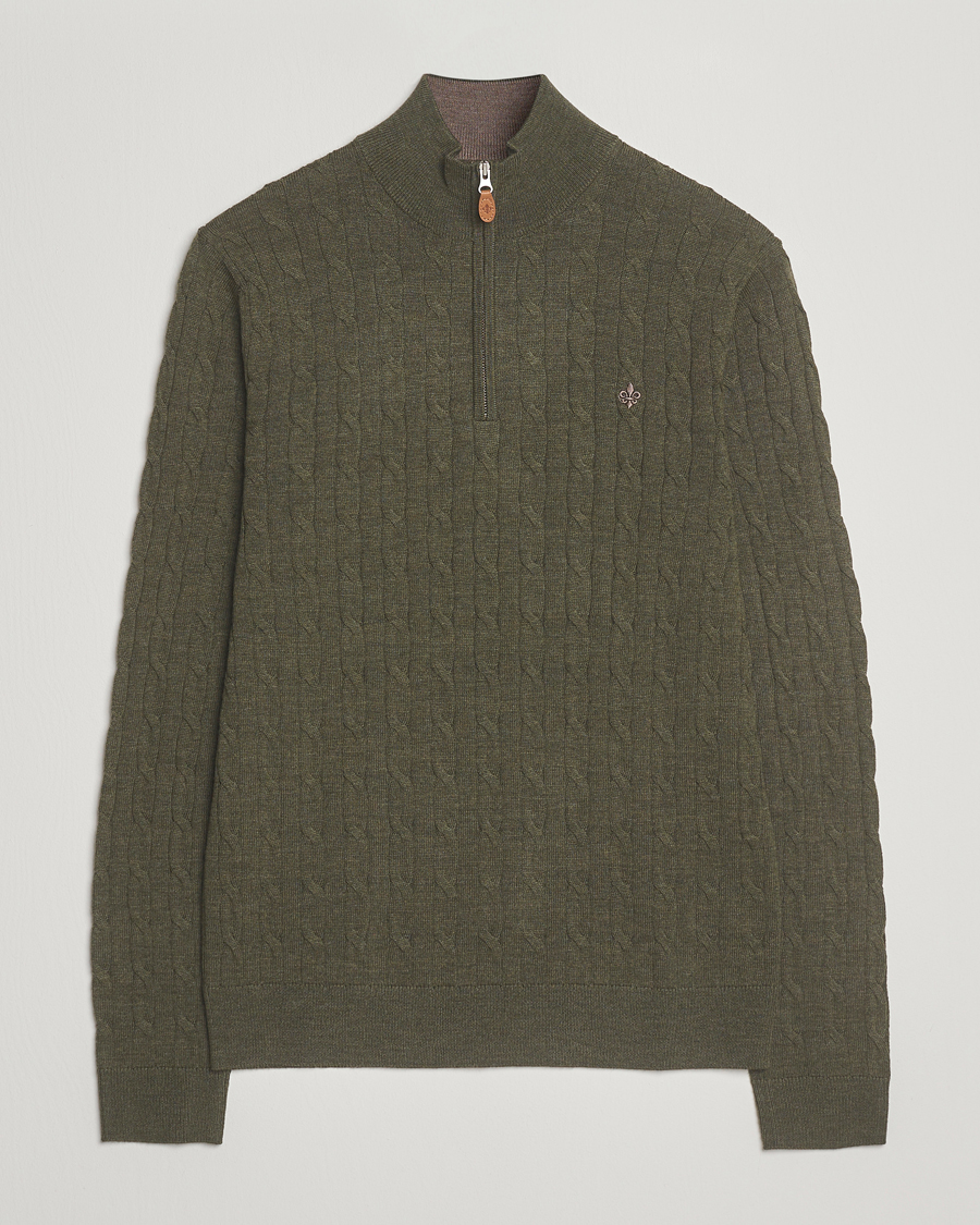 Herre | Trøjer | Morris | Merino Cable Half Zip Olive