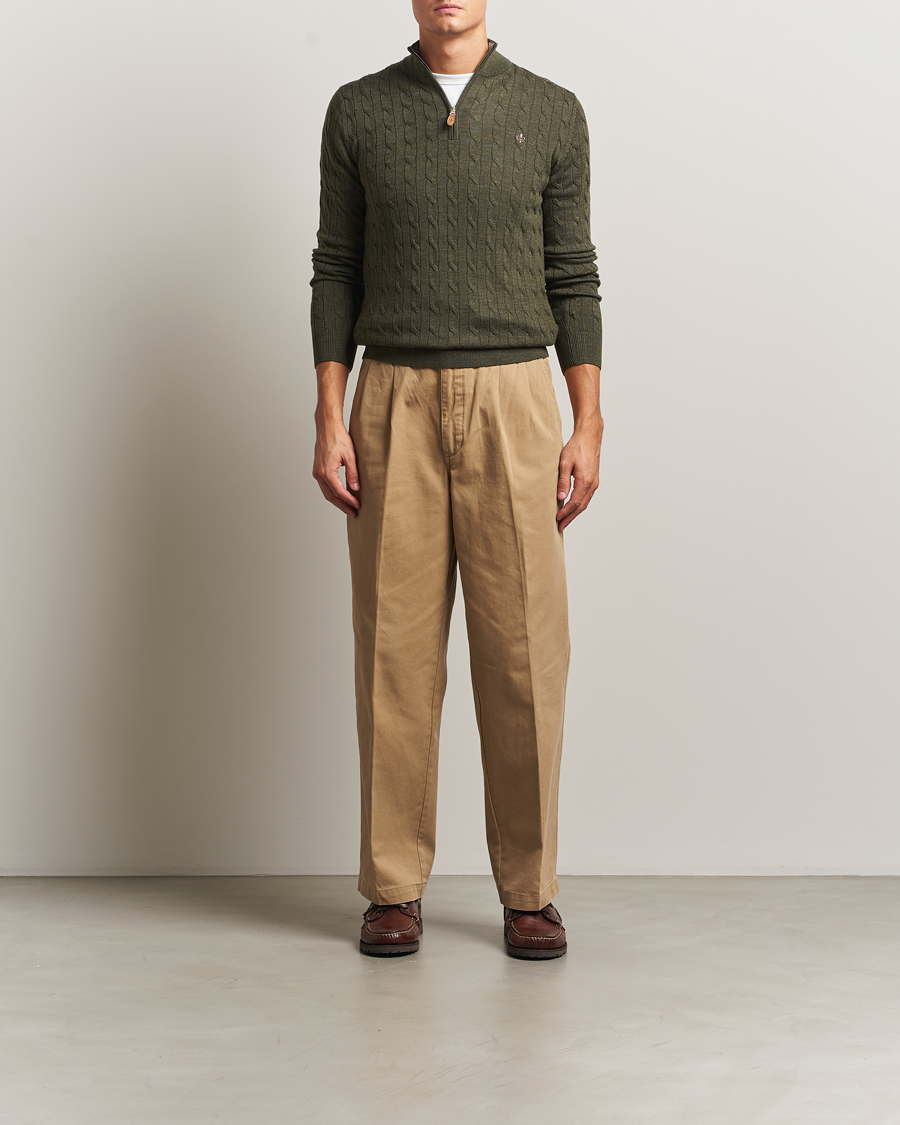Herre | Trøjer | Morris | Merino Cable Half Zip Olive