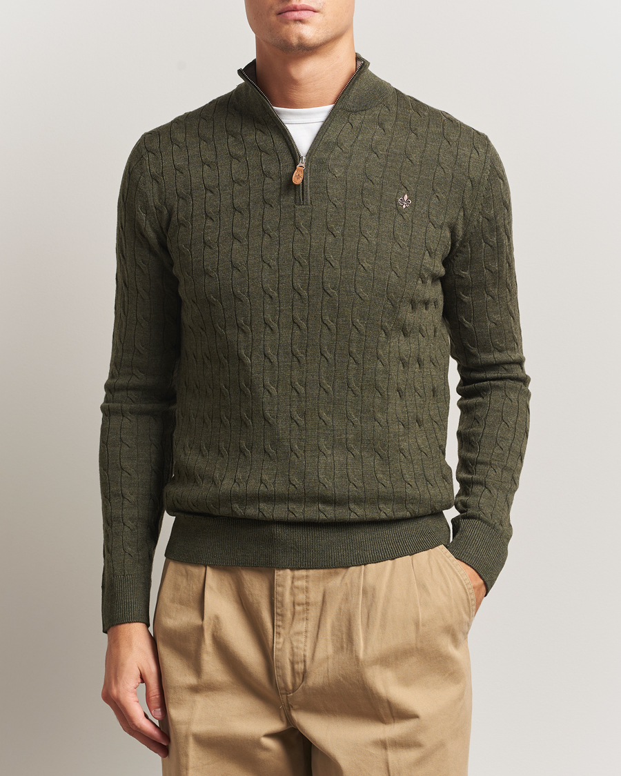 Herre | Trøjer | Morris | Merino Cable Half Zip Olive