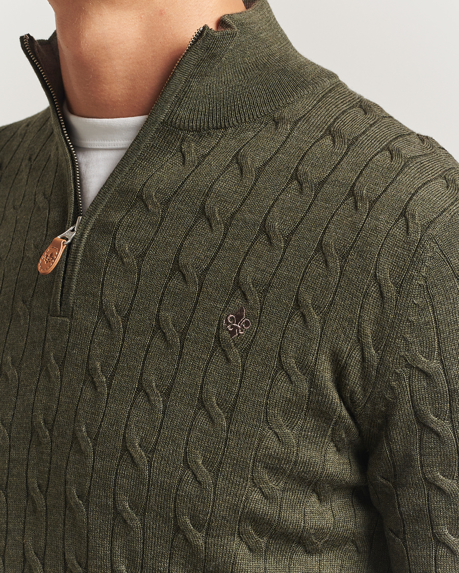 Herre | Trøjer | Morris | Merino Cable Half Zip Olive