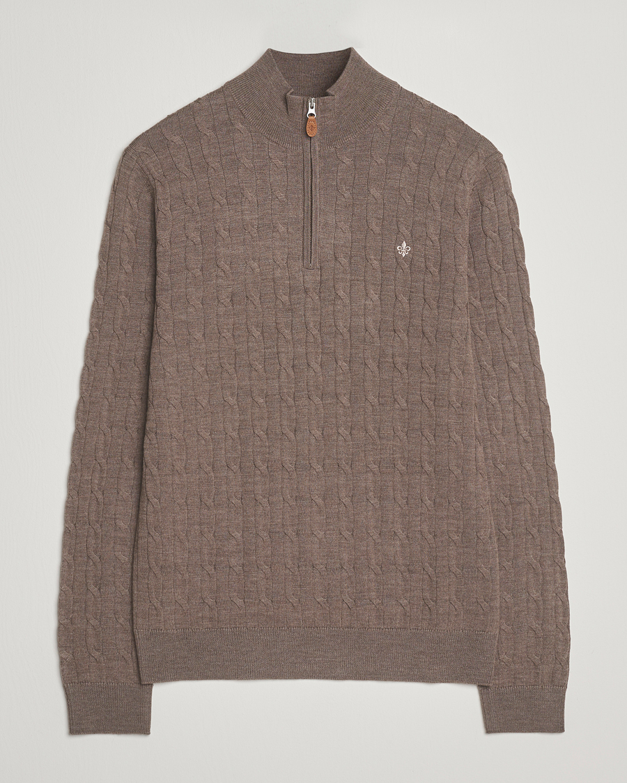 Herre | Trøjer | Morris | Merino Cable Half Zip Light Brown