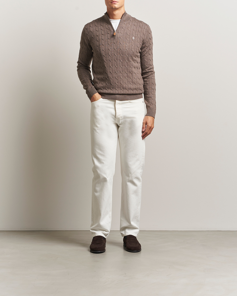 Herre | Trøjer | Morris | Merino Cable Half Zip Light Brown