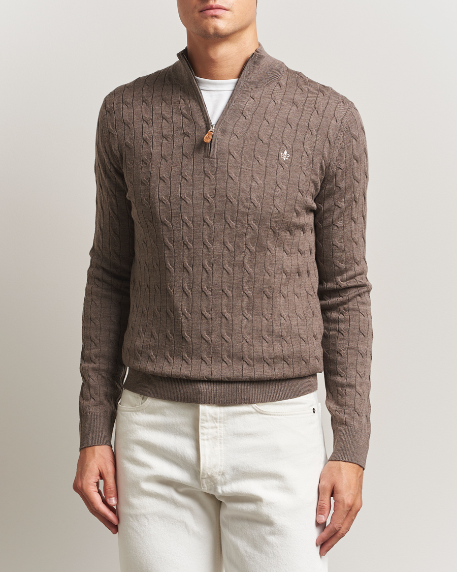 Herre | Trøjer | Morris | Merino Cable Half Zip Light Brown