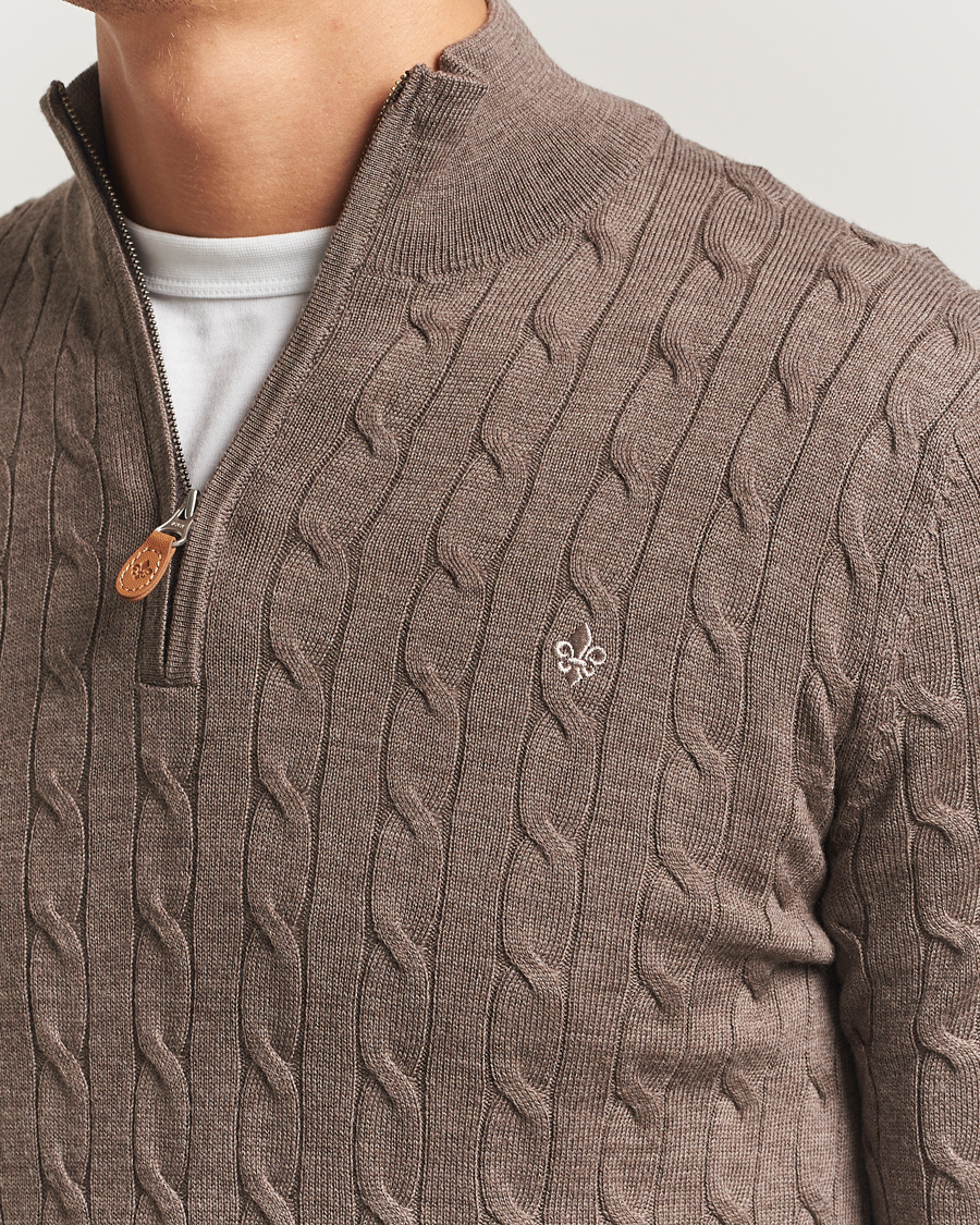 Herre | Trøjer | Morris | Merino Cable Half Zip Light Brown