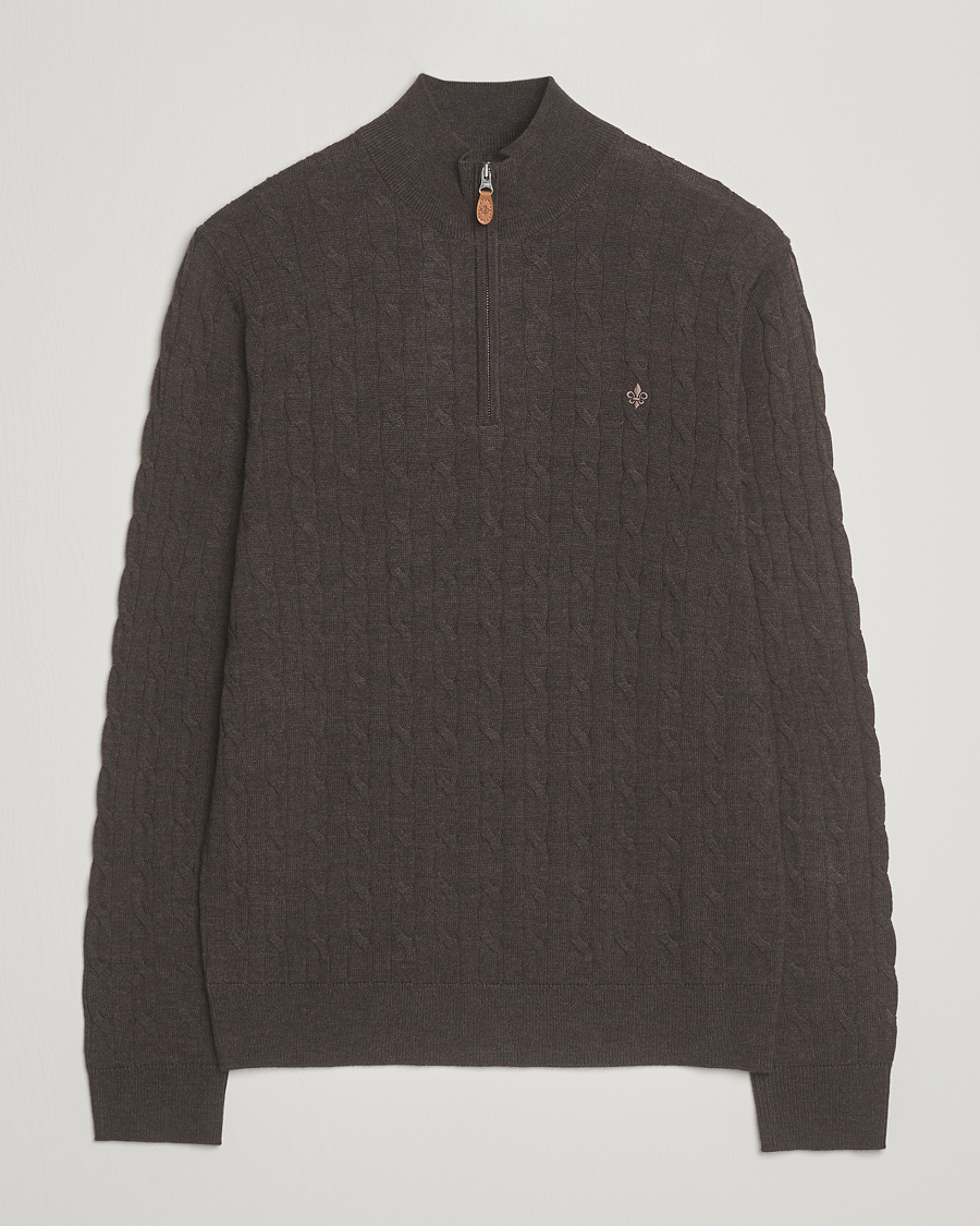 Herre | Trøjer | Morris | Merino Cable Half Zip Dark Brown
