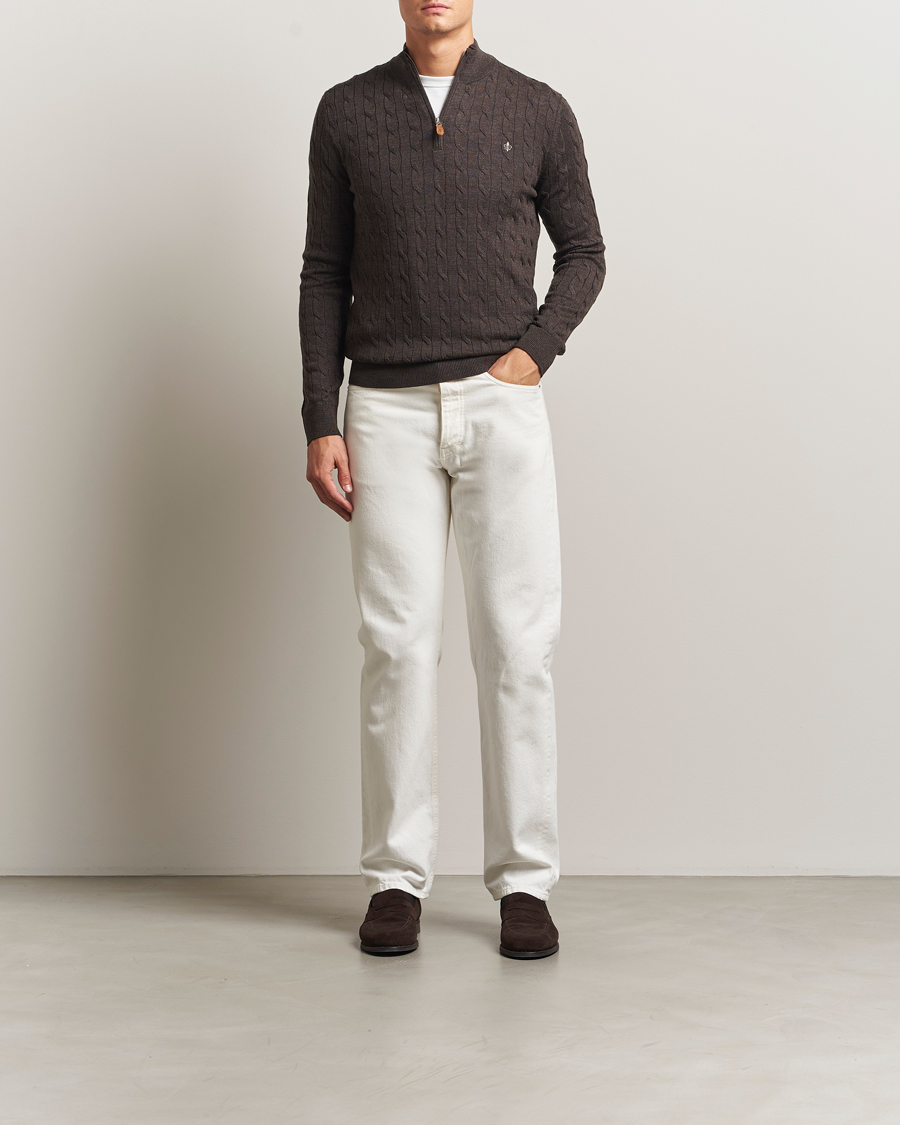 Herre | Trøjer | Morris | Merino Cable Half Zip Dark Brown