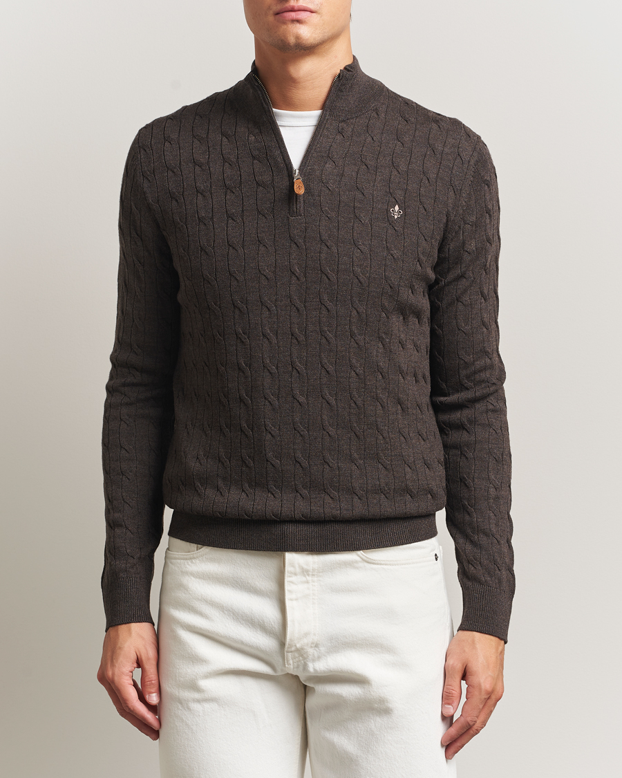 Herre | Trøjer | Morris | Merino Cable Half Zip Dark Brown