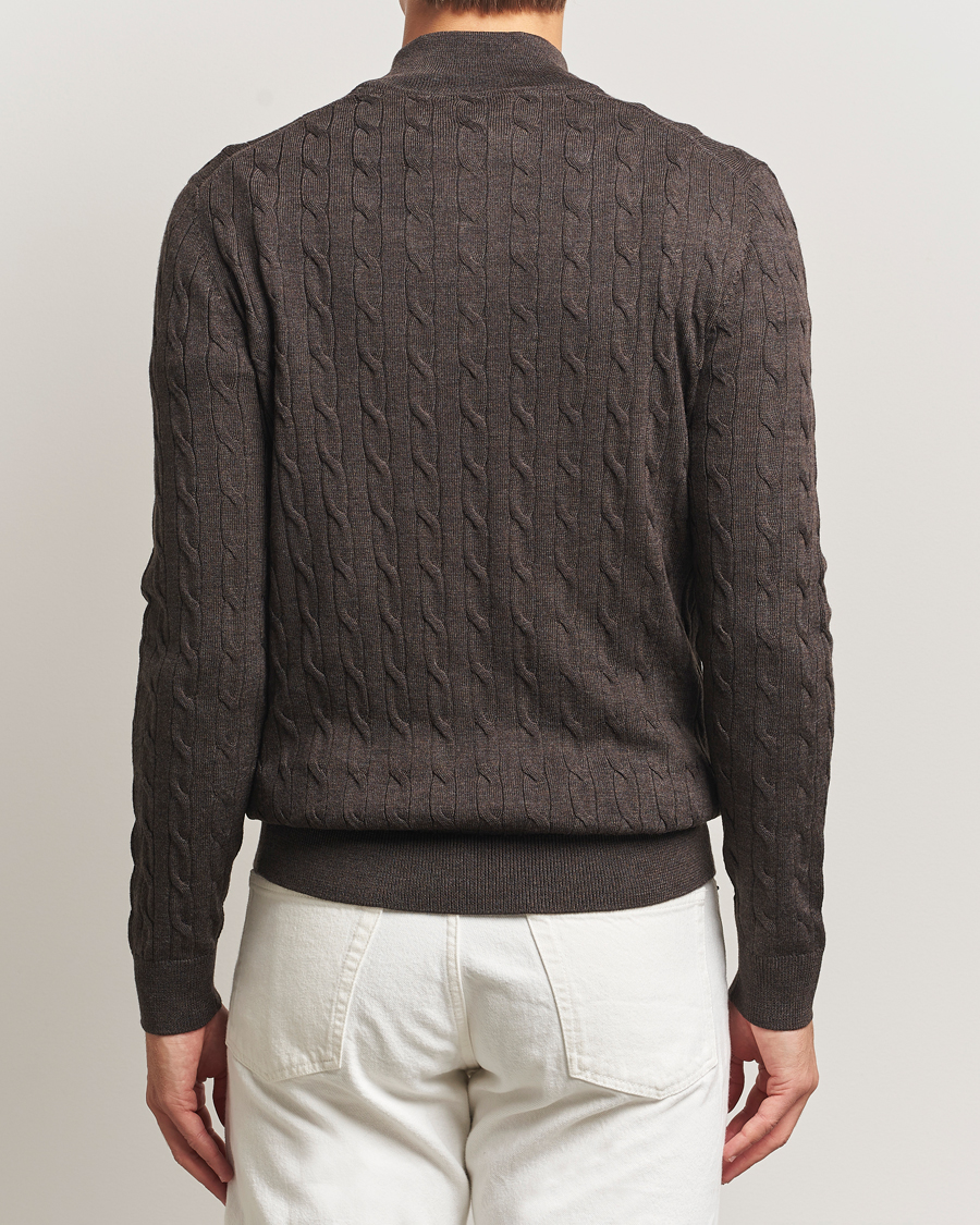 Herre | Trøjer | Morris | Merino Cable Half Zip Dark Brown