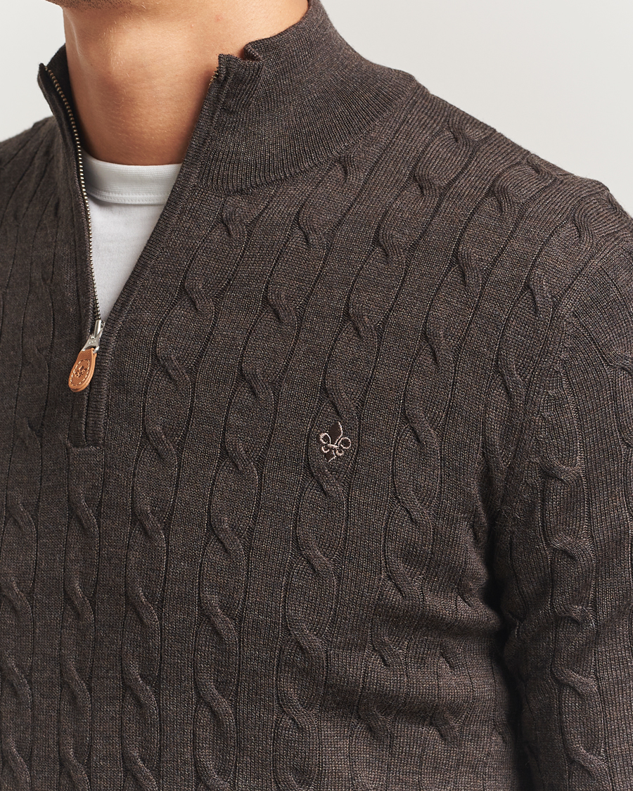 Herre | Trøjer | Morris | Merino Cable Half Zip Dark Brown