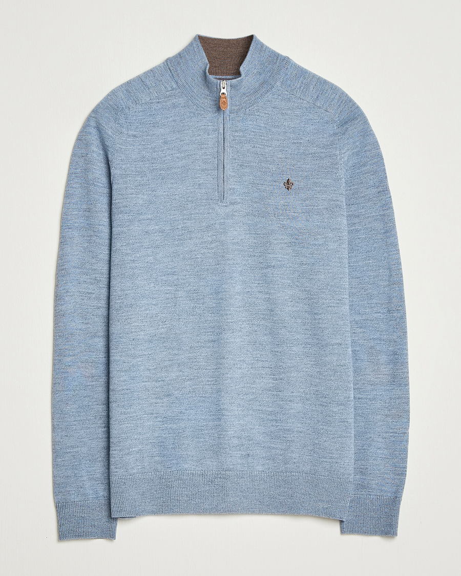 Herre | Trøjer | Morris | John Merino Half Zip Light Blue