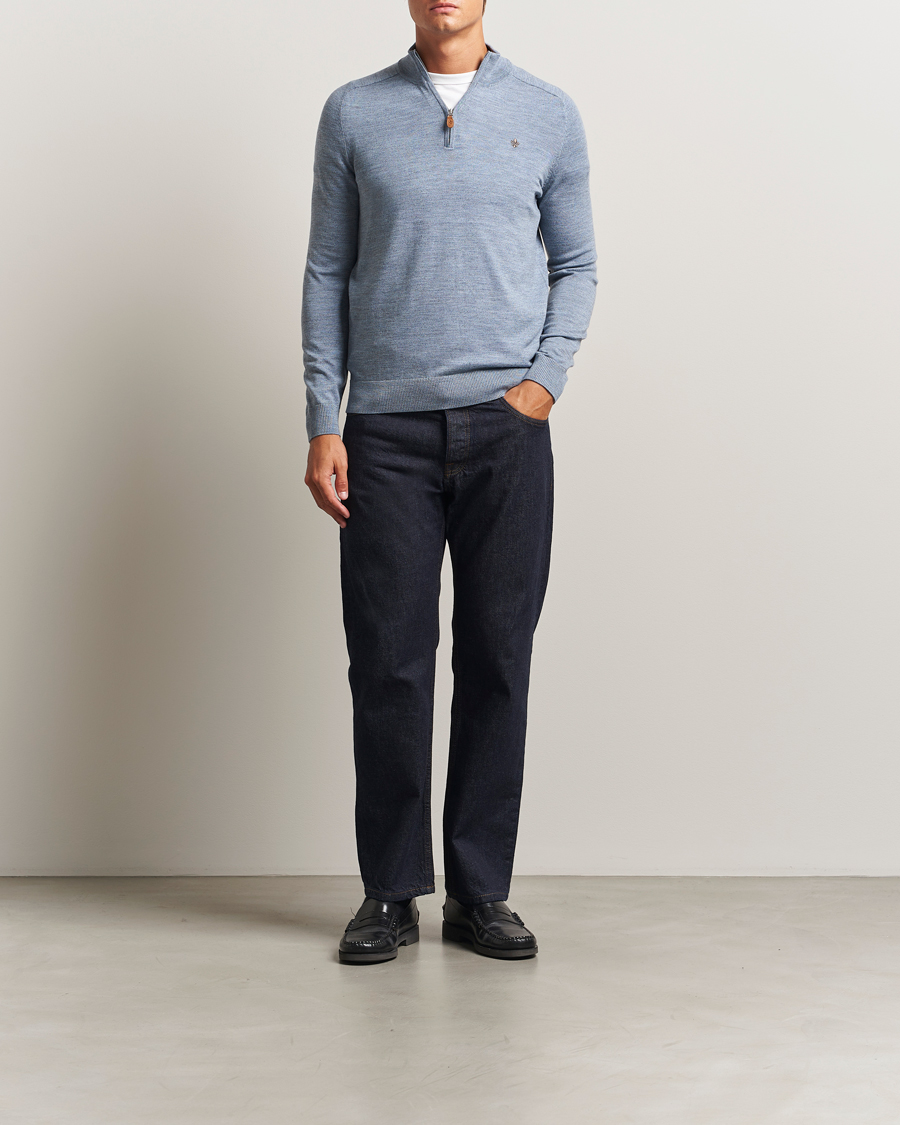 Herre | Trøjer | Morris | John Merino Half Zip Light Blue