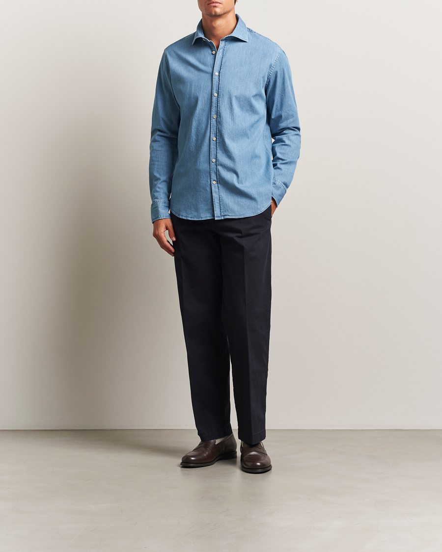 Herre | Skjorter | Stenströms | Regular Fit Garment Washed Shirt Light Denim
