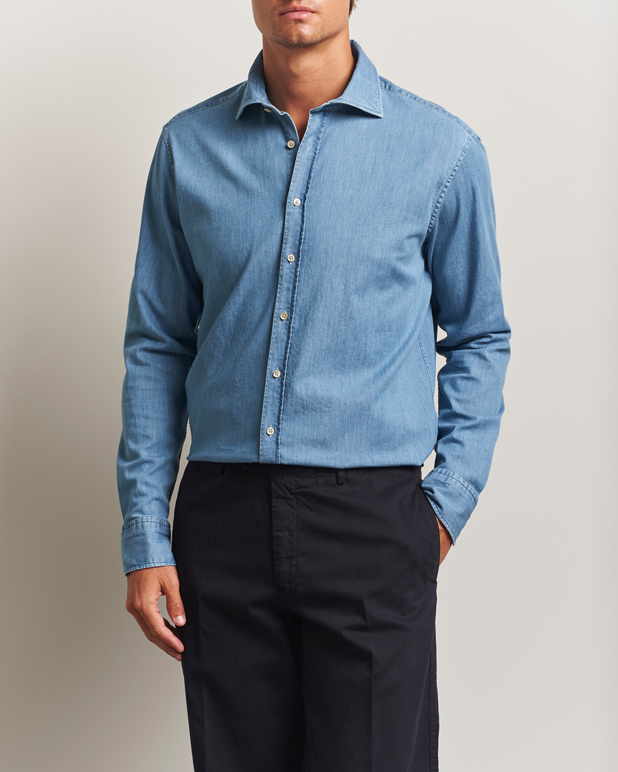 Herre | Skjorter | Stenströms | Regular Fit Garment Washed Shirt Light Denim