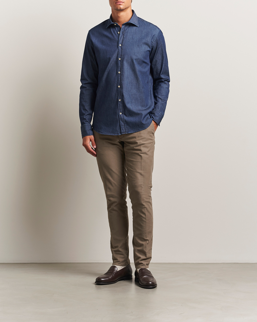 Herre | Skjorter | Stenströms | Regular Fit Garment Washed Shirt Dark Denim