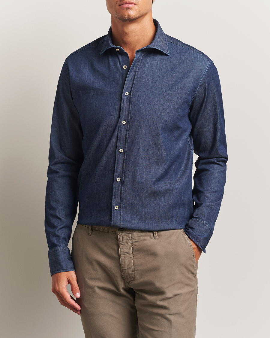 Herre | Skjorter | Stenströms | Regular Fit Garment Washed Shirt Dark Denim