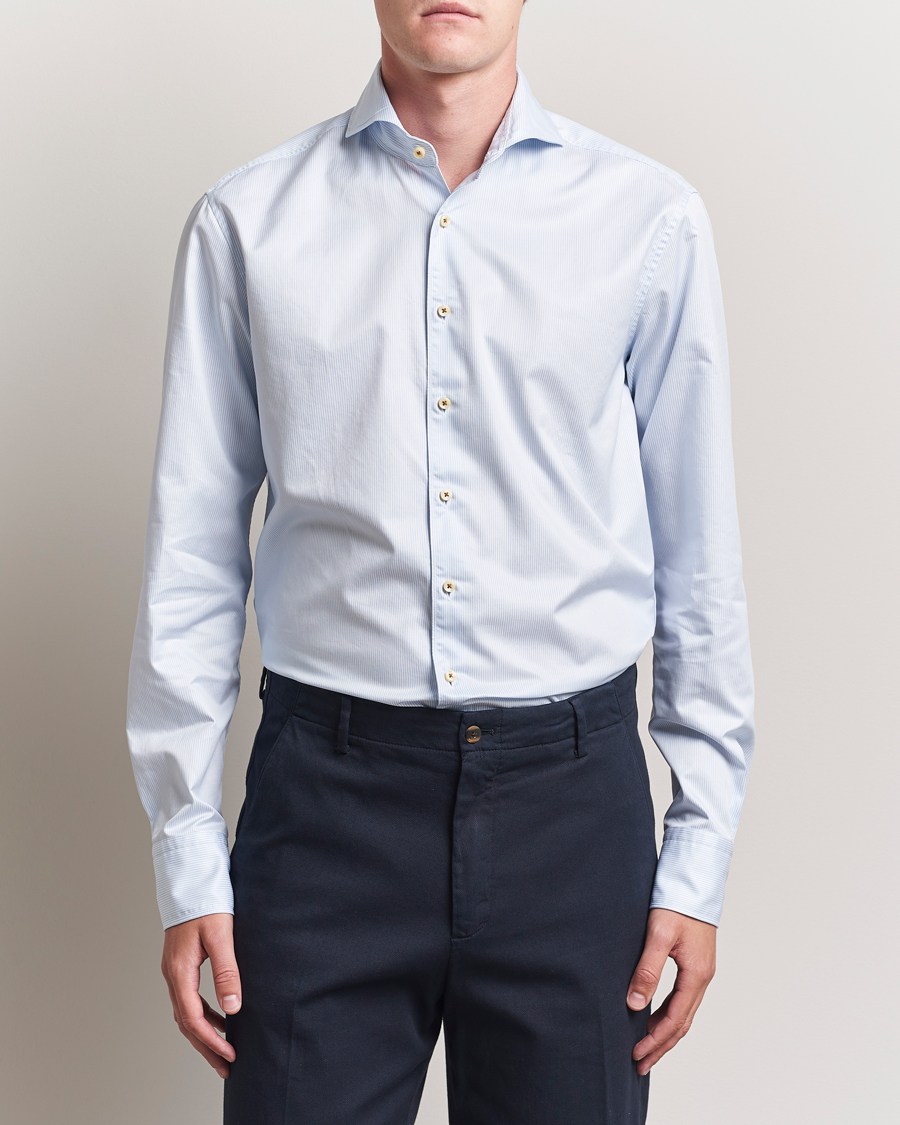 Herre | Skjorter | Stenströms | Regular Fit Pinstriped Casual Shirt Light Blue