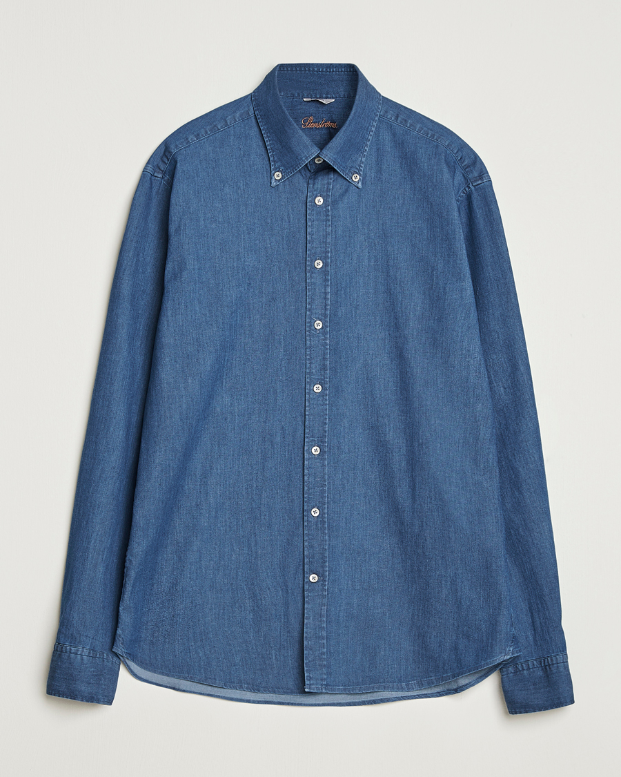 Herre | Skjorter | Stenströms | Regular Fit Button Down Garment Washed Shirt Denim