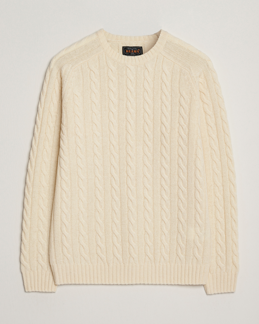 Herre | Trøjer | BEAMS PLUS | Cable Crew Neck Sweater Off White