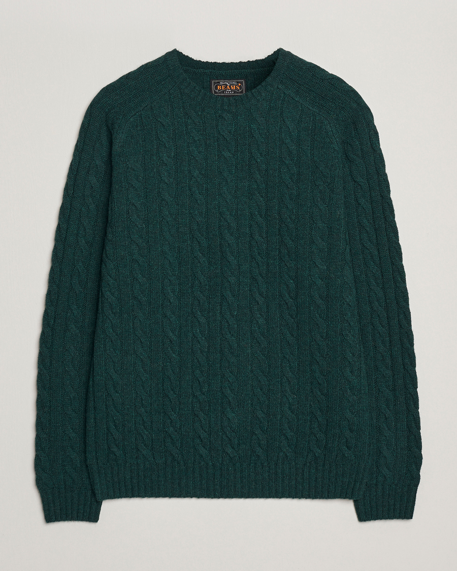 Herre | Trøjer | BEAMS PLUS | Cable Crew Neck Sweater Bottle Green