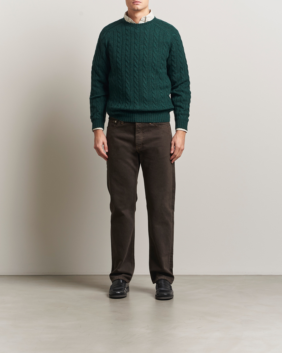 Herre | Trøjer | BEAMS PLUS | Cable Crew Neck Sweater Bottle Green