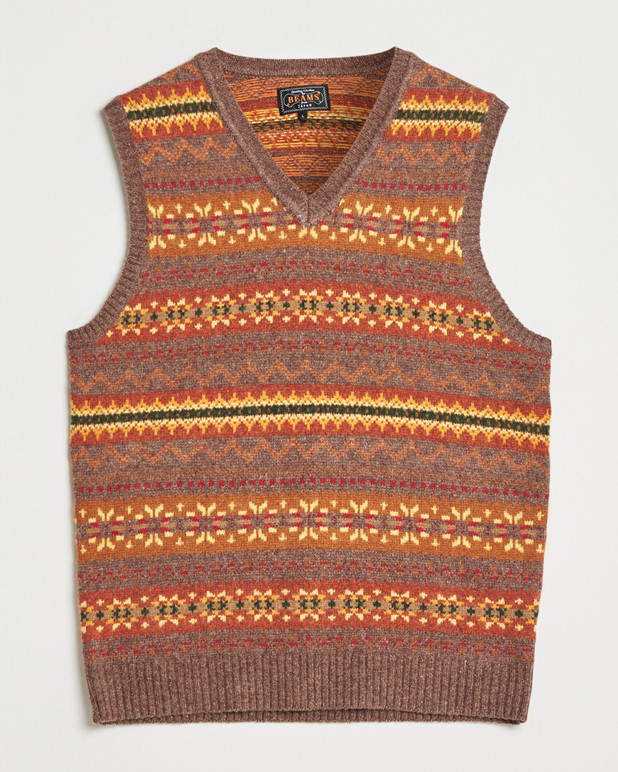 Herre | Trøjer | BEAMS PLUS | Fairisle Knit Vest Light Brown