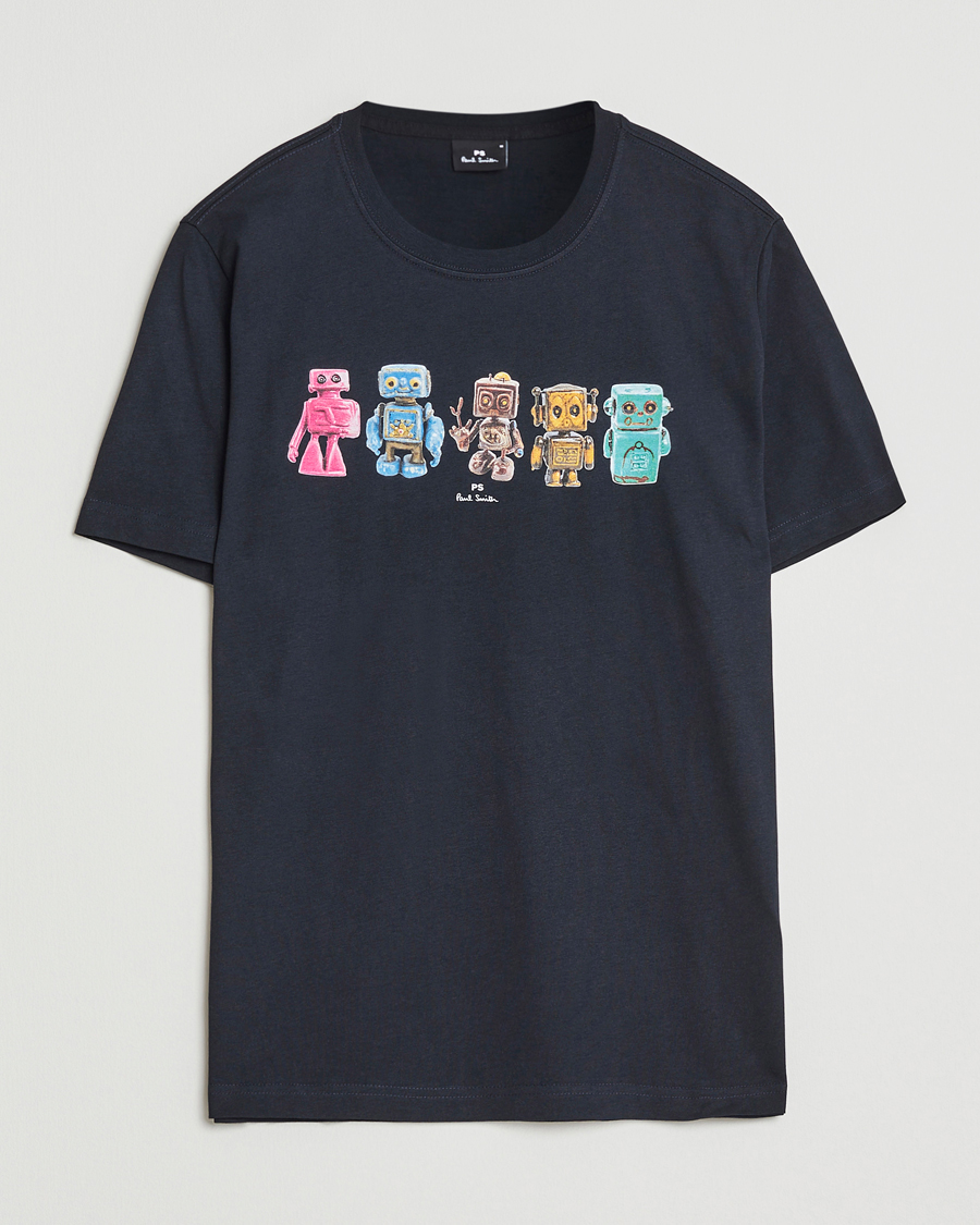 Herre | T-Shirts | PS Paul Smith | Robots Crew Neck T-Shirt Blue