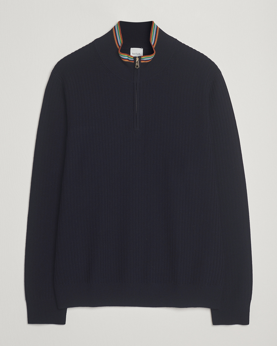 Herre | Trøjer | Paul Smith | Merino Rib Knitted Half Zip Navy