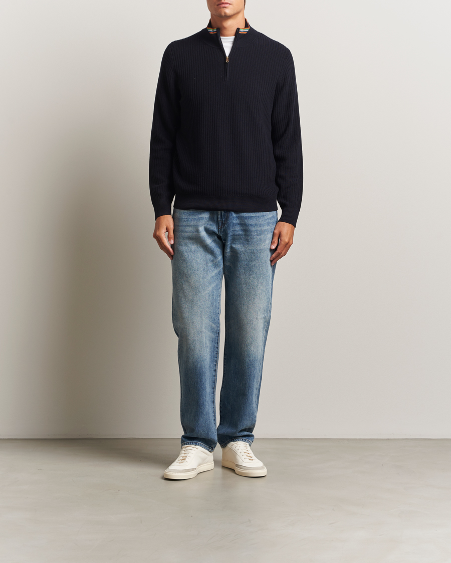 Herre | Trøjer | Paul Smith | Merino Rib Knitted Half Zip Navy