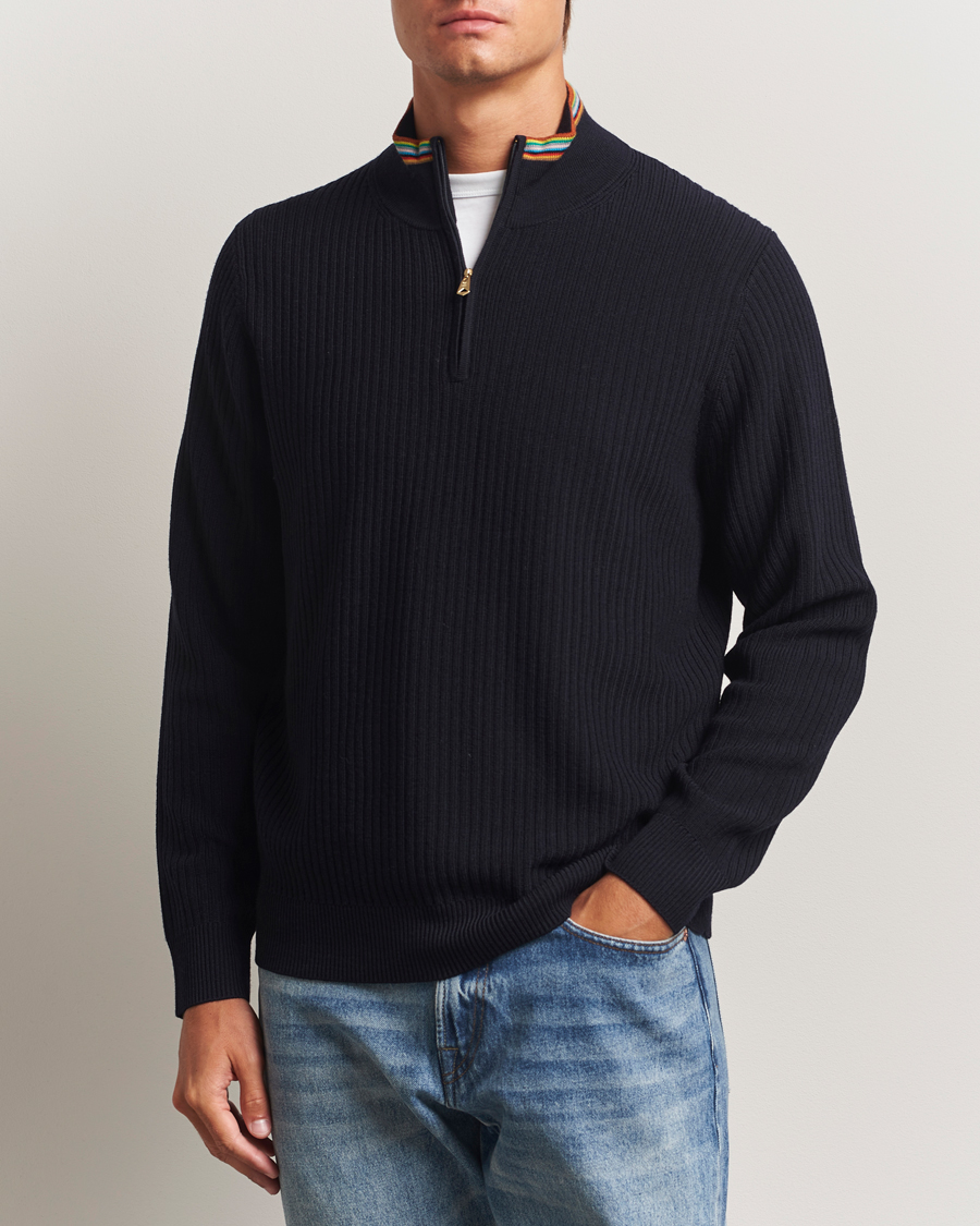 Herre | Trøjer | Paul Smith | Merino Rib Knitted Half Zip Navy