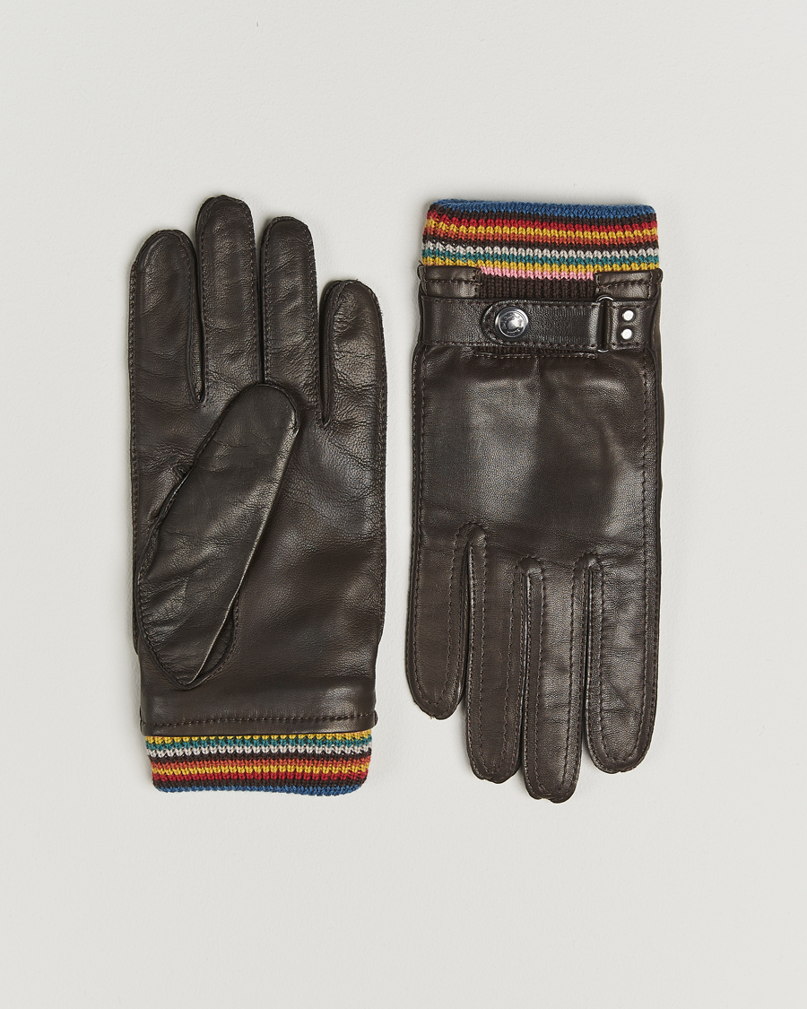 Herre | Handsker | Paul Smith | Signature Stripe Cuff Leather Glove Dark Brown